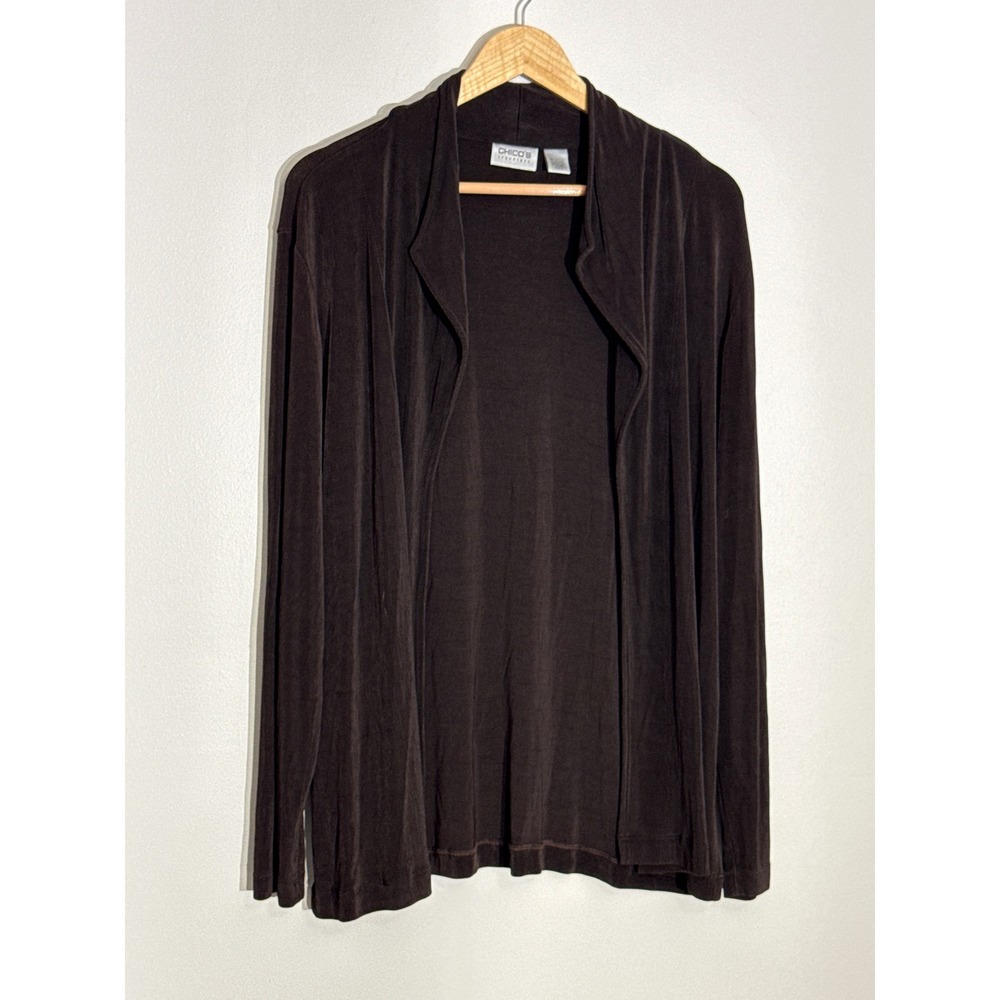 Chicos Travelers Open Front Cardigan Womens Size 3 XL Ribbed Flowy Career Office